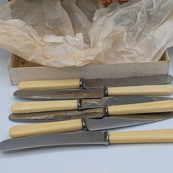 Vintage set of six stainless steel celluloid Dessert cutlery - Herbert Robinson - Picture 4 of 6